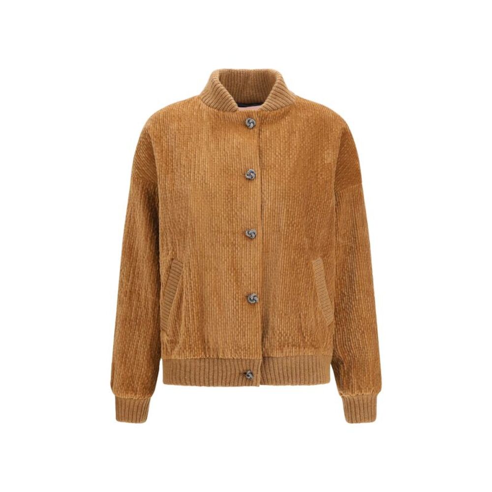 Kristina Ti Women Corduroy Jacket With Embellished Button Closure